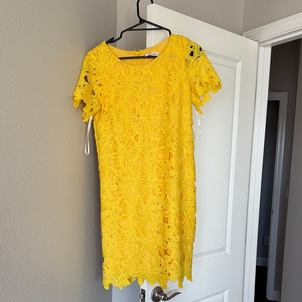 Calvin Klein Vibrant Yellow Lace Mini Dress